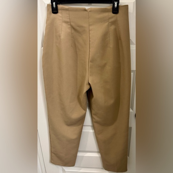 Zara High Waisted Tailored Pants Large Camel Tan Straight Leg Trousers - Picture 2 of 4